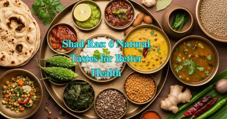 Shad Ras Ayurvedic six tastes shown in an Indian thali for balanced health, digestion, and holistic wellness.